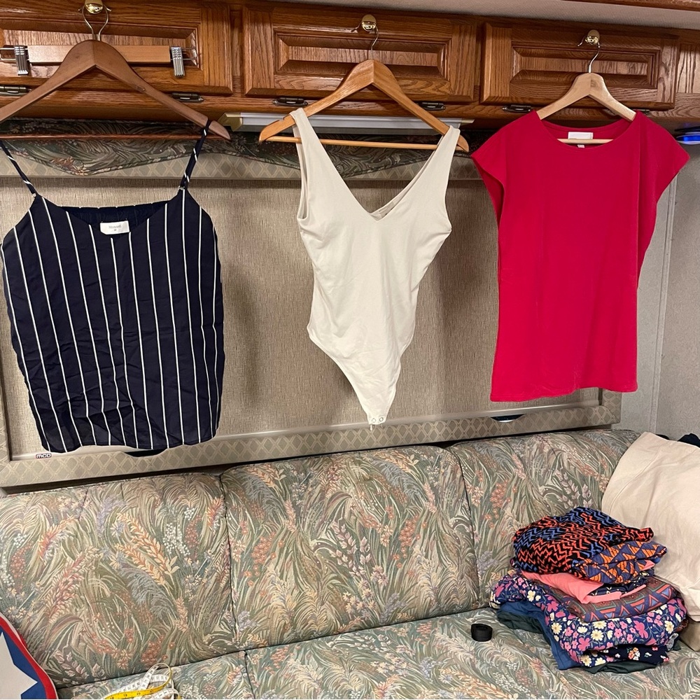 [Bundle] 3 Tops - Monteri Navy Striped Top & Second Skin bodysuit & more S